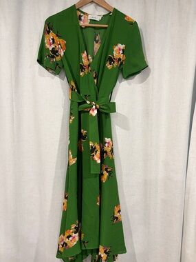 A.L.C. Green Floral Midi Wrap Dress